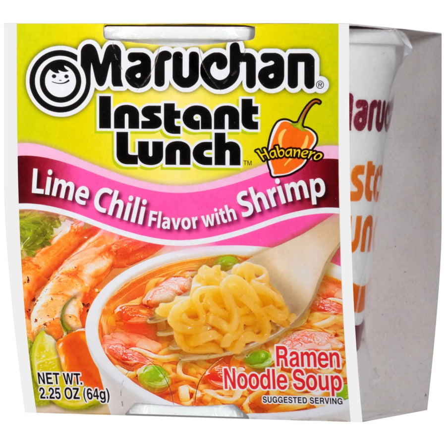 Maruchan Ramen Noodle Soup Cup Lime Chili Shrimp Flavour 64 g Exotic Snacks Montreal Quebec Canada Snaxies