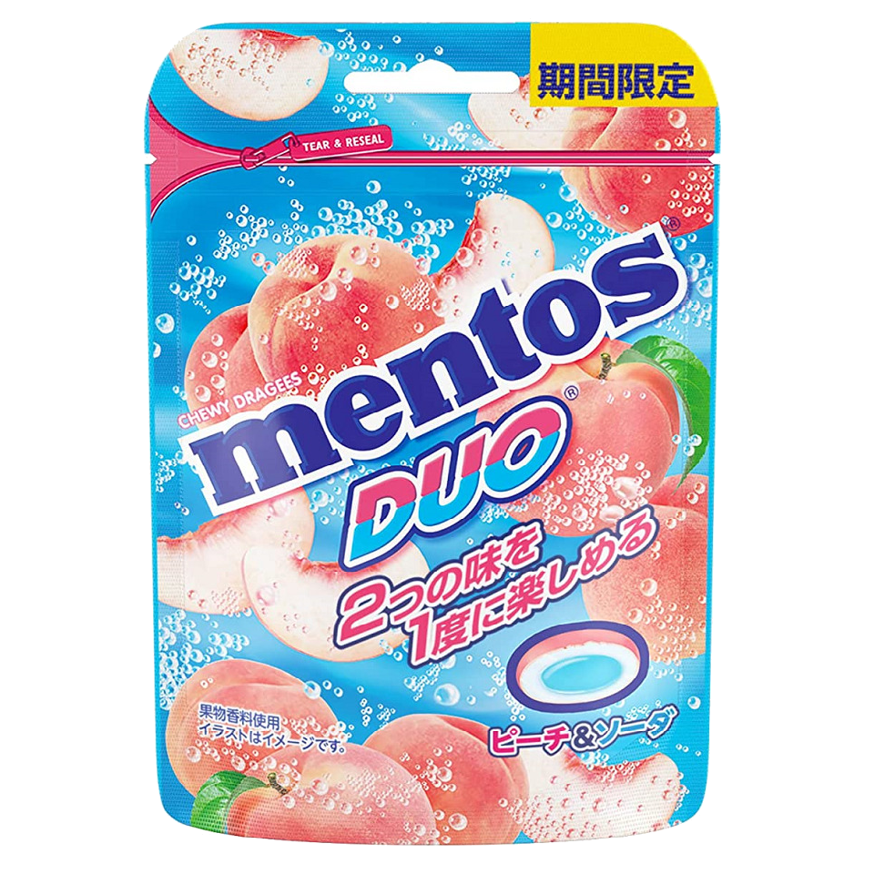 Mentos Duo Peach and Soda 45 g Snaxies Exotic Snacks Montreal Quebec Canada