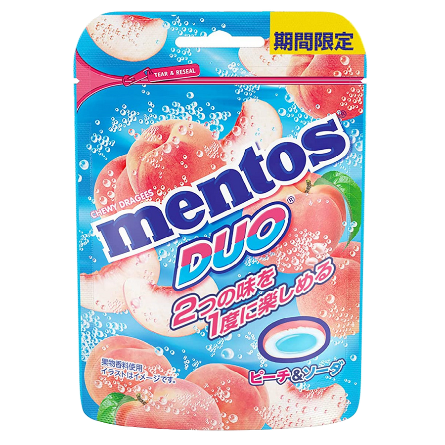 Mentos Duo Peach and Soda 45 g Snaxies Exotic Snacks Montreal Quebec Canada