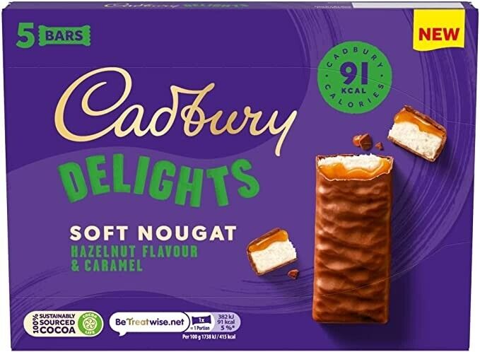 Cadbury Delights Hazelnut 5-Pack Chocolate Bar 110 g Exotic Snacks Snaxies Montreal Quebec Canada