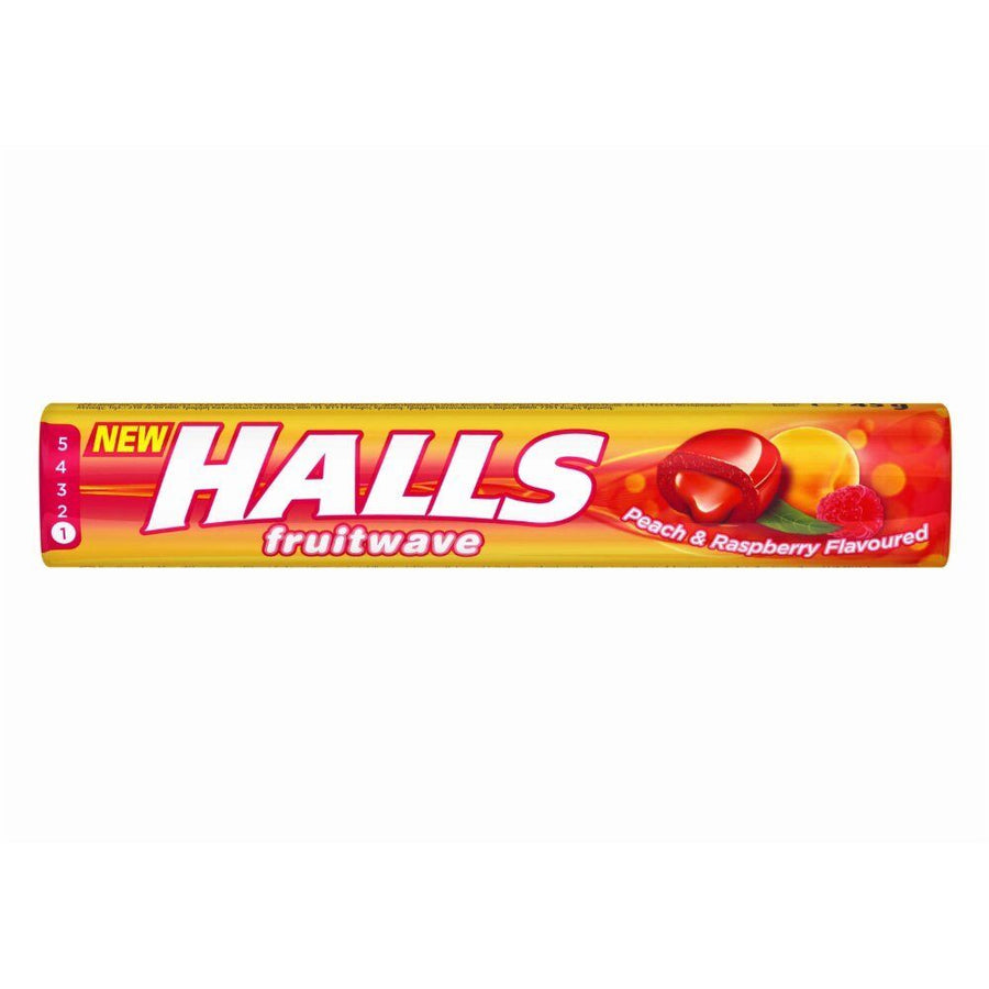 Halls Fruitwave Peach & Raspberry 45 g Exotic Candy Snaxies Montreal Quebec Canada 