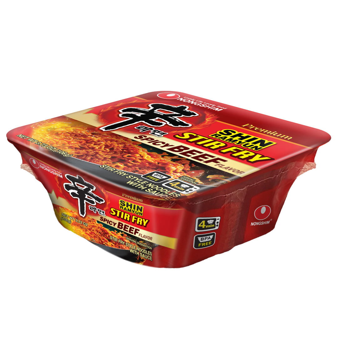 Nongshim Shin Stir Fry Spicy Beef Big Bowl 106 g Exotic Snacks Snaxies Montreal Quebec Canada