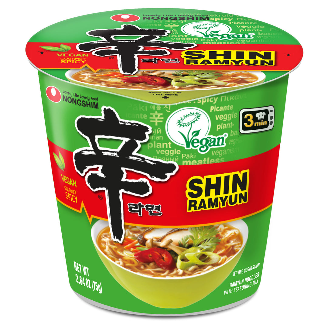 Nongshim Shin Spicy Noodle Vegan Cup 75 g Exotic Snacks Snaxies Montreal Quebec Canada