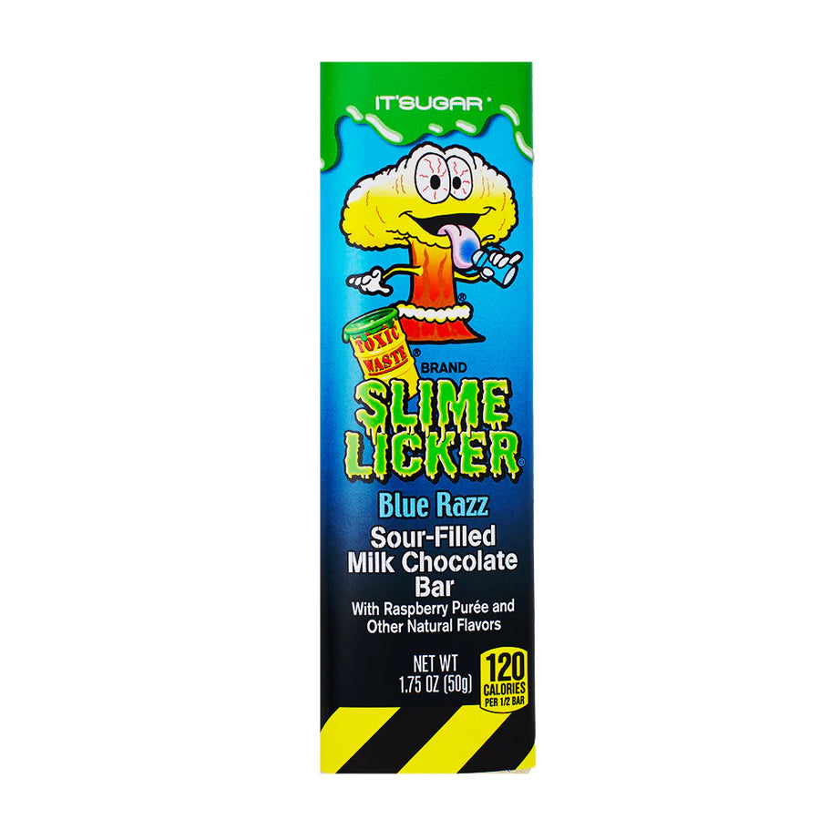 Toxic Waste Slime Licker Blue Razz Chocolate Bar 50 g Snaxies Exotic Snacks Montreal Quebec Canada