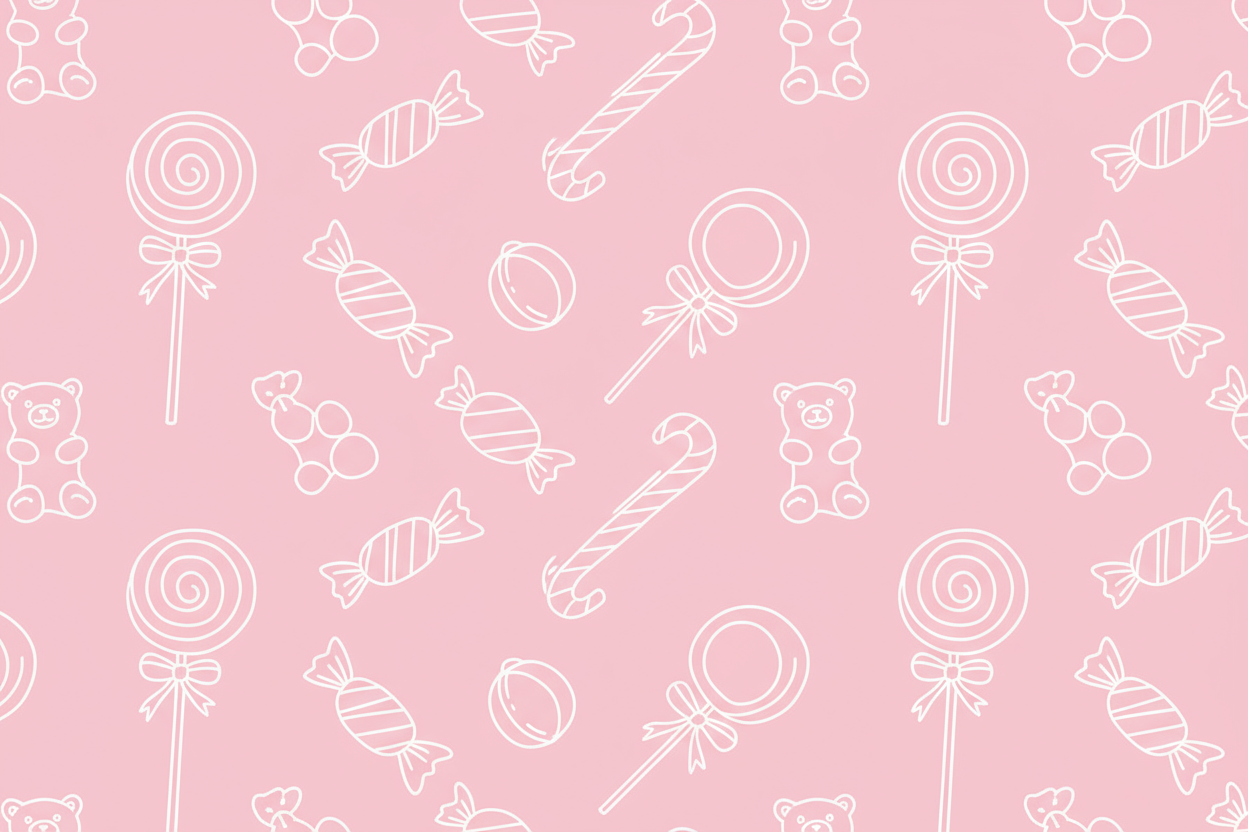 with drawings of candy, only white contour