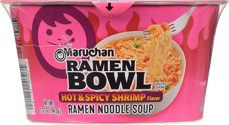 Maruchan Hot & Spicy Shrimp Ramen Bowl 94.3 g Snaxies Exotic Snacks Montreal Quebec Canada