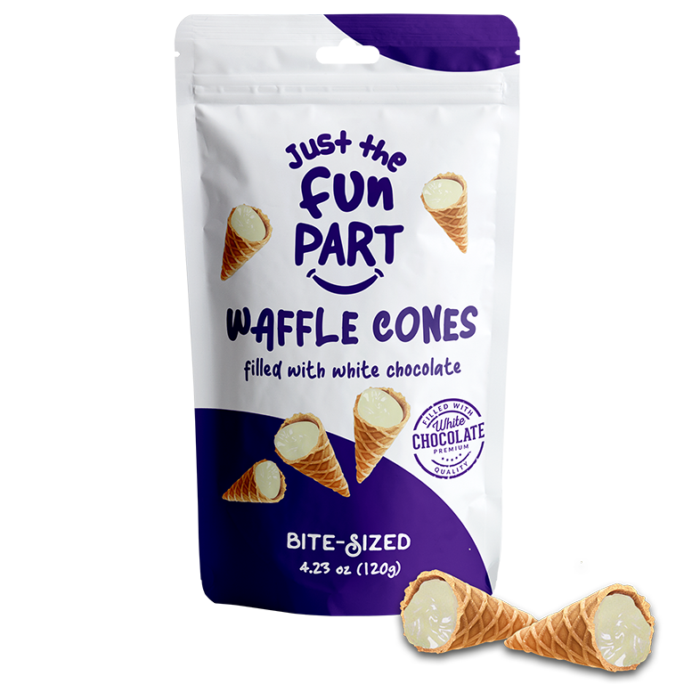 Just The Fun Part Waffle Cones White Chocolate 120 g Snaxies Exotic Cookies Montreal