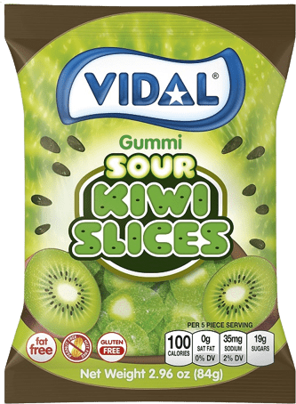Vidal Gummi Sour Kiwi Slices 100 g Snaxies Exotic Candy Montreal Canada