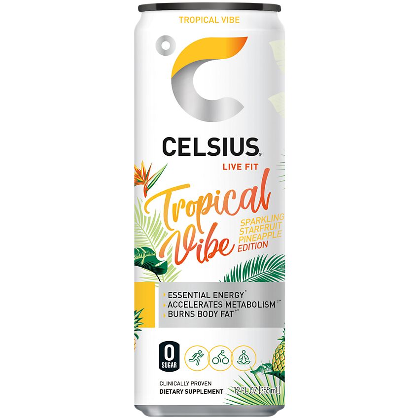 Celsius Sparkling Tropical Vibe 355 ml Snaxies Exotic Drink Montreal Quebec Canada