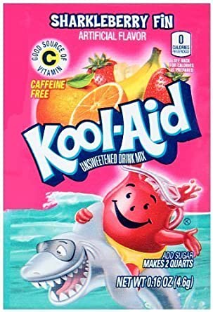 Kool Aid Unsweetened Sharkleberry Fin Drink Mix 4.6 g Snaxies Exotic Drink Mix Montreal Canada