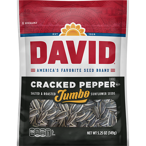 David Jumbo Cracked Pepper Sunflower Seeds 149 g Imported Exotic Snack Montreal Quebec Canada Snaxies