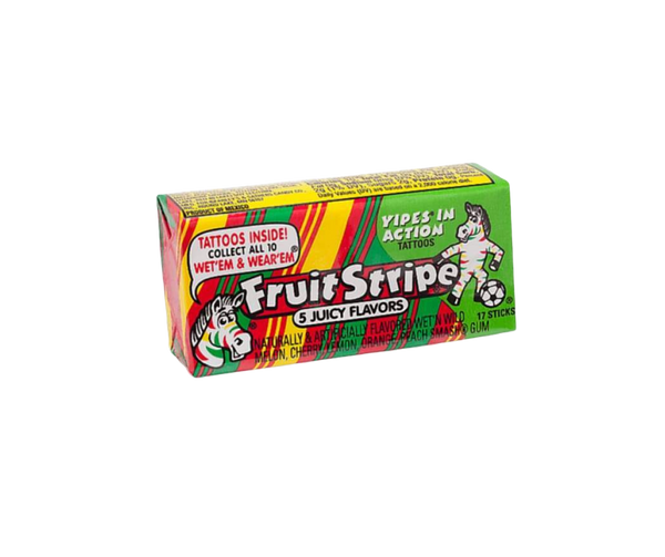 Fruit Stripe Gum - 5 Juicy Flavours 51 g Snaxies Exotic Gum Montreal Canada