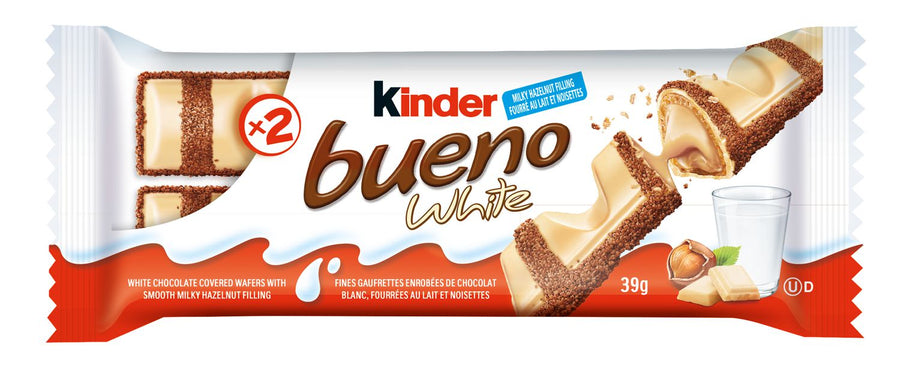 Kinder Bueno White 39 g Exotic Chocolate Imported Europe Snaxies Montreal Canada