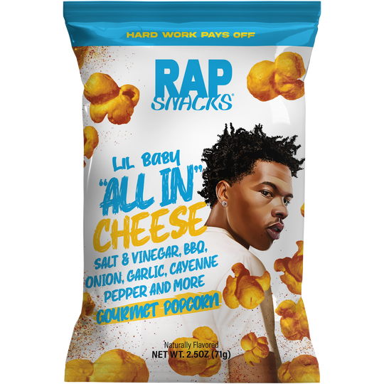 Rap Snacks Lil Baby All In Cheese Gourmet Popcorn 71 g Snaxies Exotic Chips Montreal