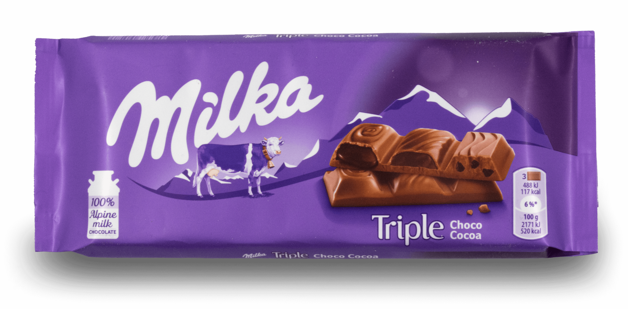 Milka Triple, Alpine milk chocolate with cocoa pieces 90g