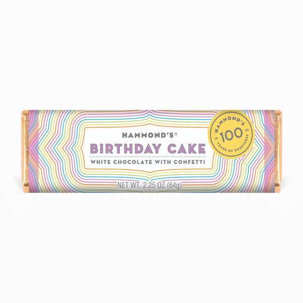 Hammond's Birthday Cake White Chocolate Candy Bar 64 g (12 Pack) Exotic Snacks Wholesale Montreal Quebec Canada