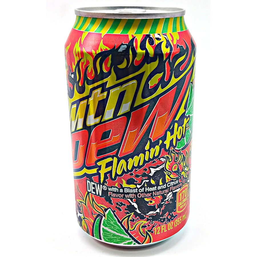 Mountain Dew Flamin Hot Can 355 ml Snaxies Exotic Drinks Montreal Canada