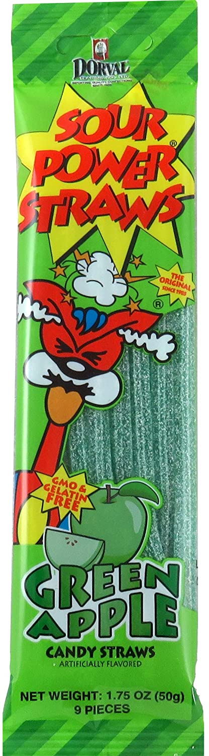 Sour Power Green Apple Candy Straws 50 g Snaxies Exotic Candy Montreal Canada