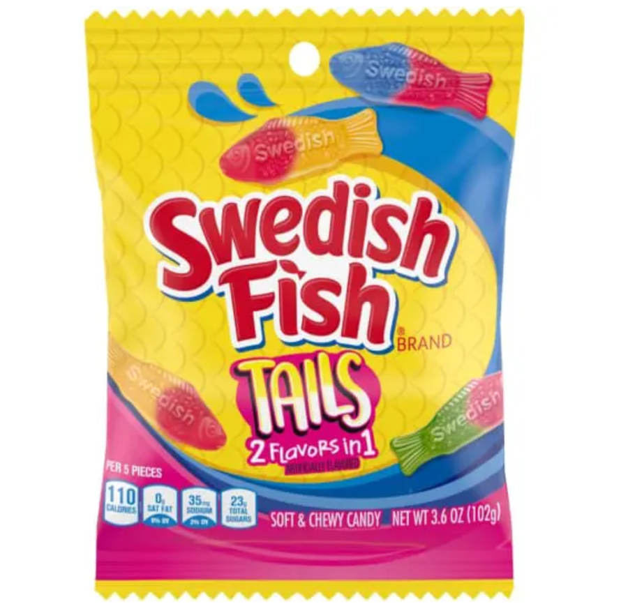 Swedish Fish Tails 2 Flavors in 1 (102) g Snaxies Exotic Candy Montreal Quebec Canada