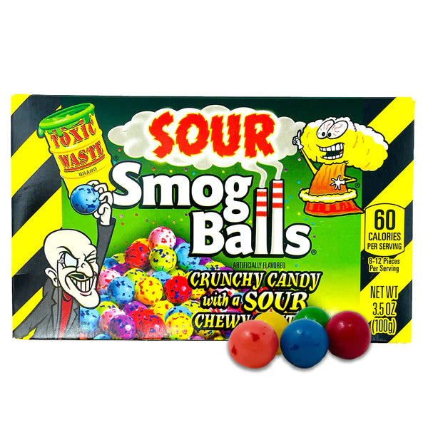 Toxic Waste Sour Smog Balls Theatre Box 100 g Snaxies Exotic Candy Montreal Canada