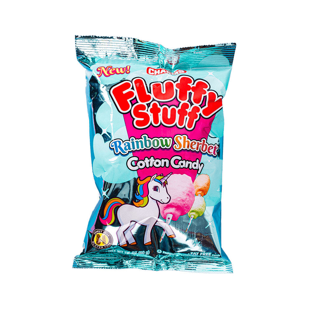 Charms Fluffy Stuff Rainbow Sherbet Cotton Candy 60 g Snaxies Exotic Candy Montreal Canada