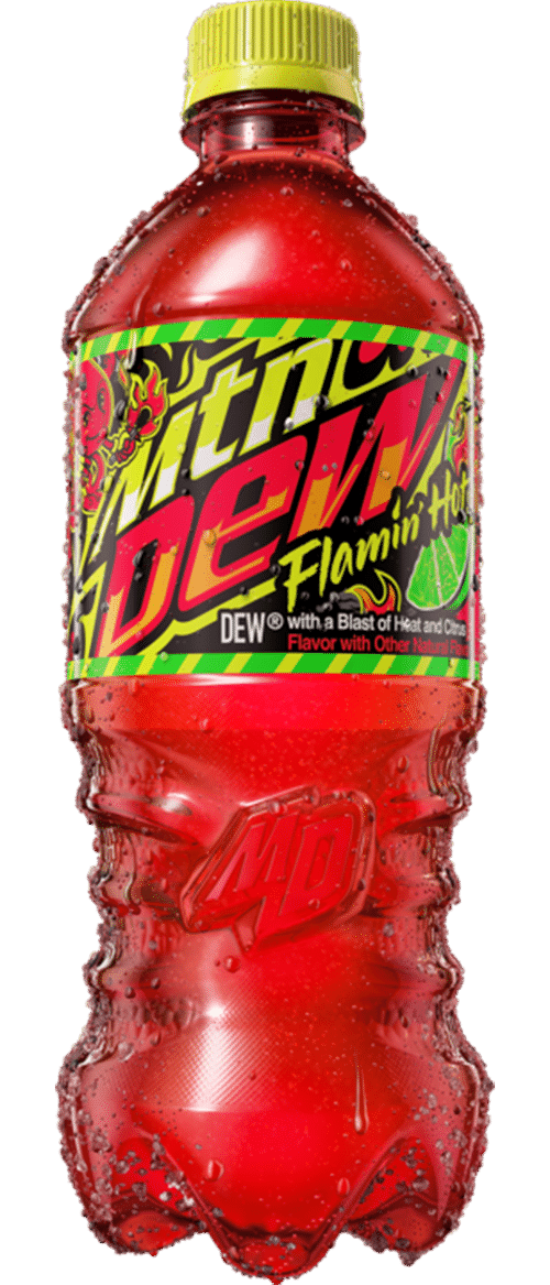 Mountain Dew Flamin Hot Bottle 591 ml Snaxies Exotic Drinks Montreal Canada