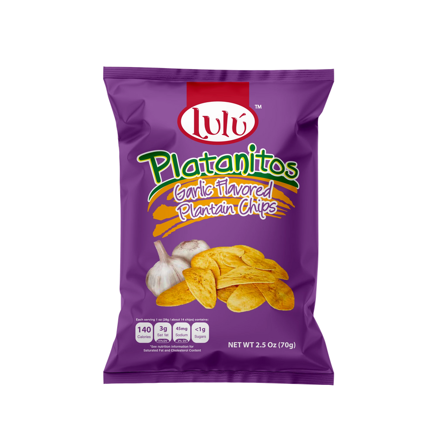 Lulu Garlic Flavoured Plantain Chips 70 g Snaxies Exotic Chips Montreal Canada