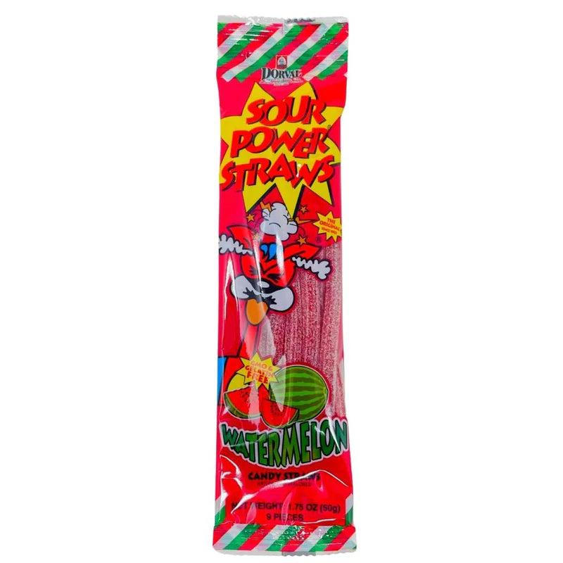 Sour Power Straws Watermelon 50 g Imported Exotic Candy Snaxies Montreal Canada QUebec