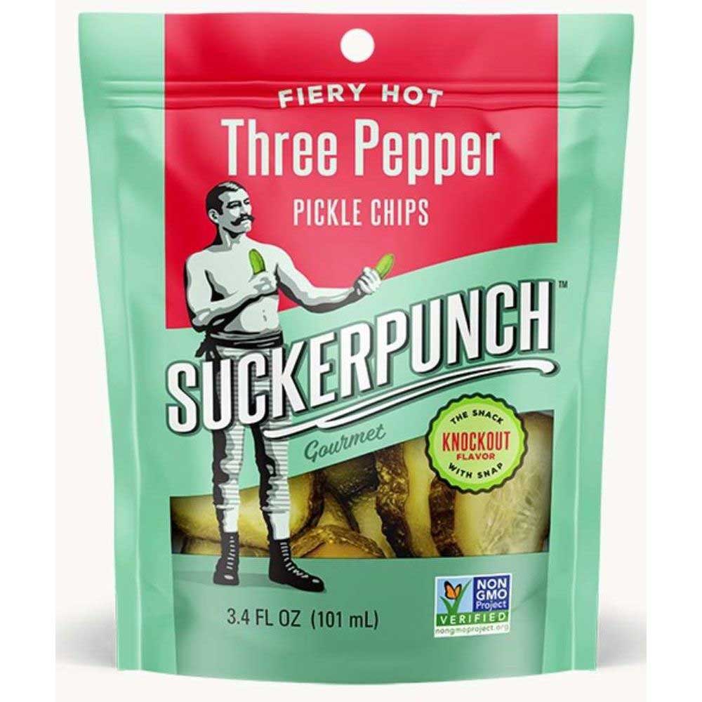 Suckerpunch 3 Pepper Fire Pickle Chips Pouch 101 ml Snaxies Exotic Snacks Montreal Canada