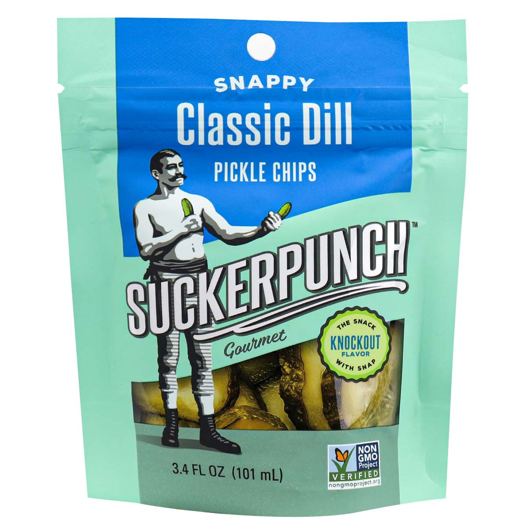 Suckerpunch Classic Dill Pickle Chips Pouch 101 ml Snaxies Exotic Snacks Montreal Canada