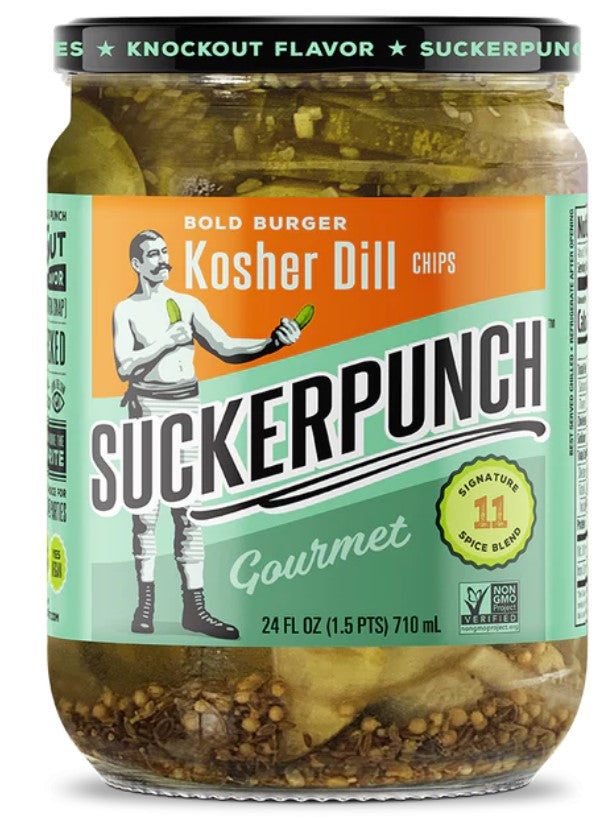 Suckerpunch Kosher Dill Pickle Chips Jar 710 ml Snaxies Exotic Snacks Montreal Canada