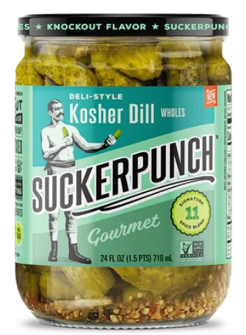 Suckerpunch Kosher Dill Whole Pickles Jar 710 ml Snaxies Exotic Snacks Montreal Canada