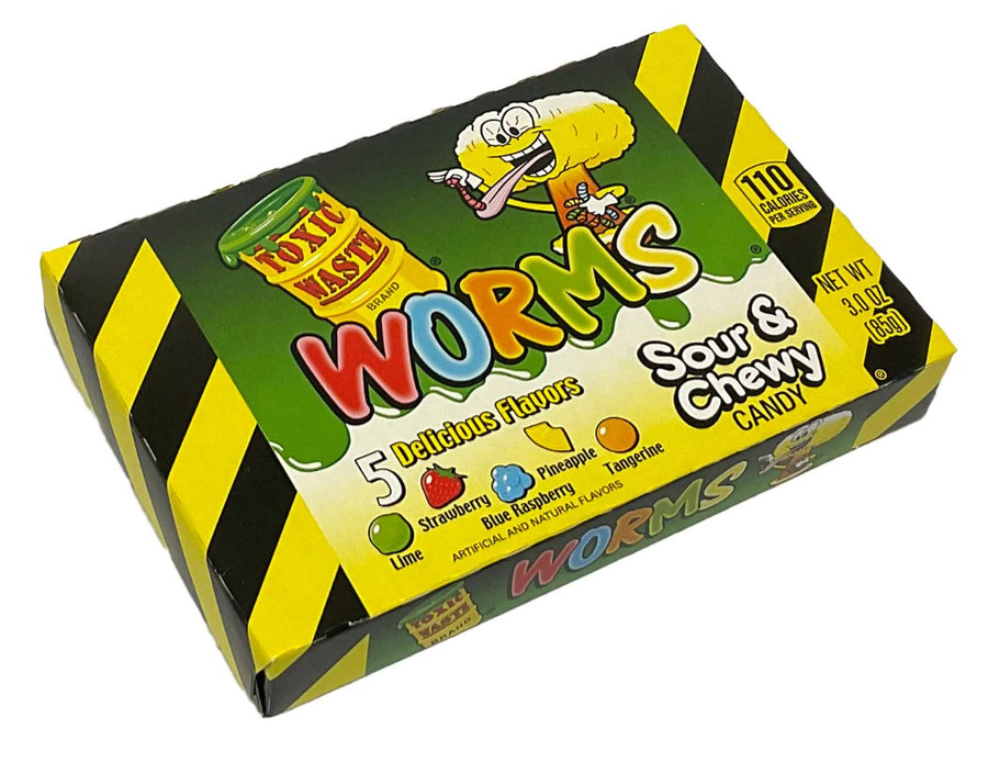 Toxic Waste Sour Worms Theatre Box 85 gSnaxies Exotic Snacks Montreal Quebec Canada