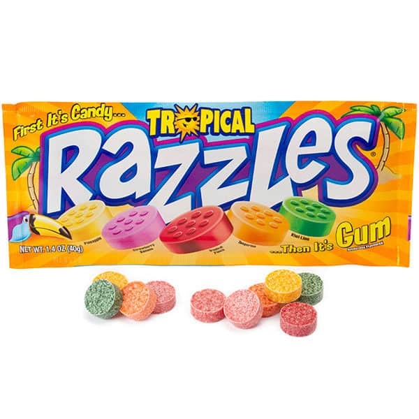 Razzles Tropical Candy 40 g Snaxies Exotic Candy Montreal Canada