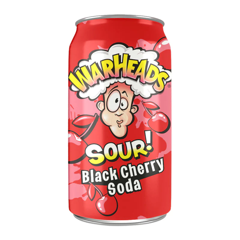 Warheads Sour Black Cherry Soda 355 ml Snaxies Exotic Soda Montreal Canada