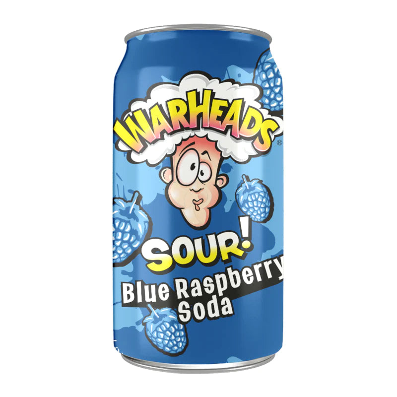 Warheads Sour Blue Raspberry Soda 355 ml Snaxies Exotic Soda Montreal Canada